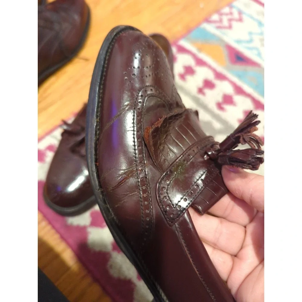 Old Money Bostonian Tassle Loafers Men's 8.5M Burgundy Leather‎ Brogue Preppy